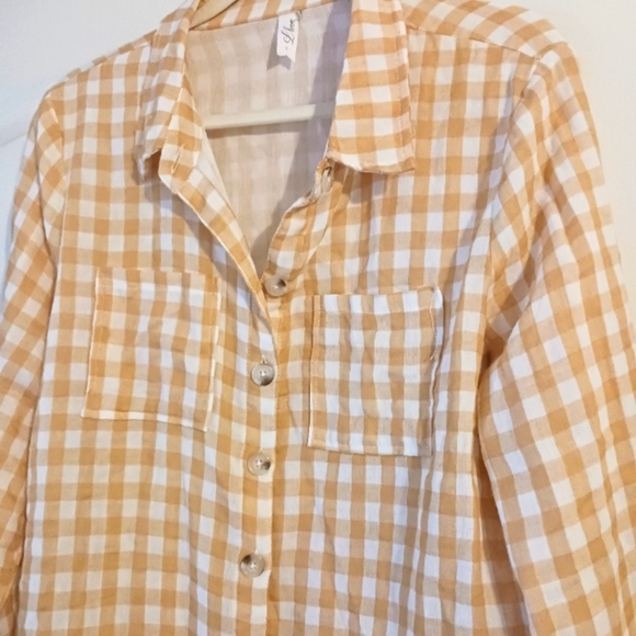 Gingham Buttery Yellow Check Soft Button Down Shirt - Picture 8 of 8